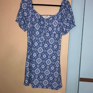 Blue Patterned Short Sleeve Dress